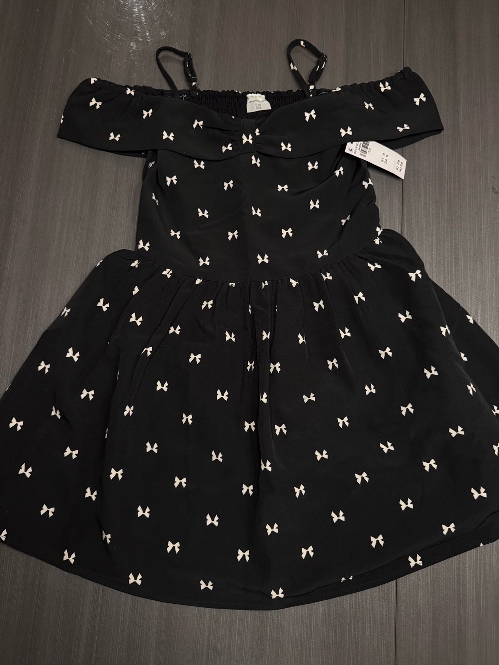 Ambercrombie Girls' Black Off-Shoulder Dress with White Bow Print